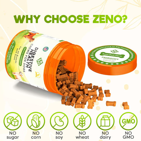 ZENO 150 Probiotics for Dogs Chews - pcs - Digestive & Gut Health Support - Probiotic Chews for Dogs with Enzymes