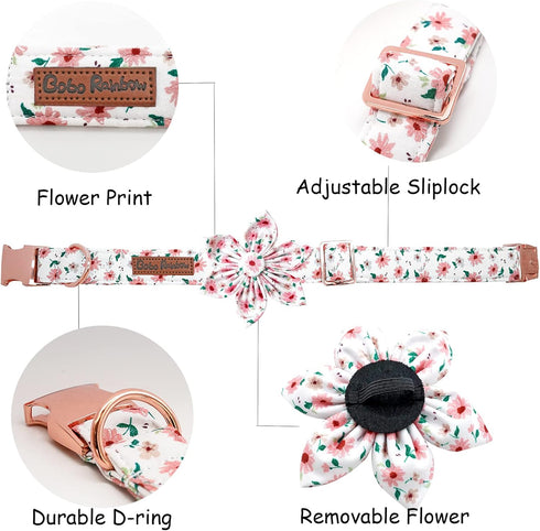 Dog Collar - Pink Dog Collar with Flower for Dogs Flowers Adjustable Dog Collar Girl Pet Gift Dog Collar for Medium Small Large Dogs
