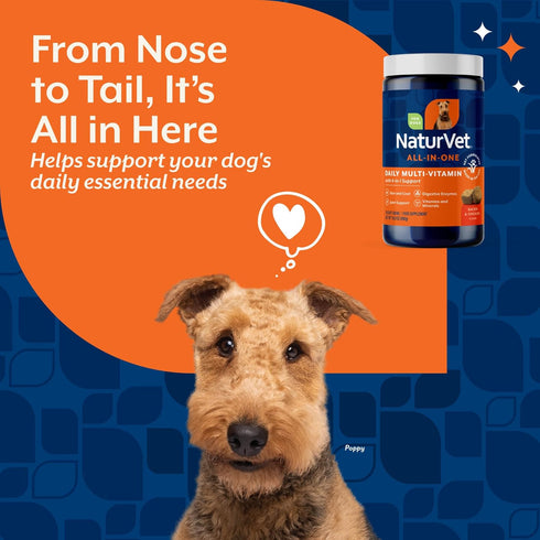 Omega-3, 6, 9 120 NaturVet All-in-One Dog Supplement - for Joint Support, Digestion, Skin, Coat Care Dog Multivitamins