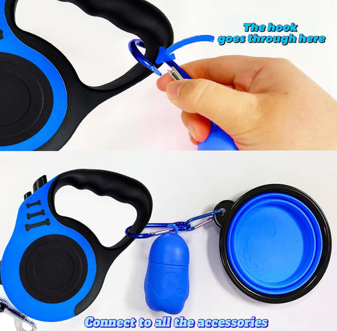 PETIMP Retractable Dog Leash, Lightweight 16FT Claw Print with Folding Bowl, Dispenser, Rubbish Bags for Small Medium