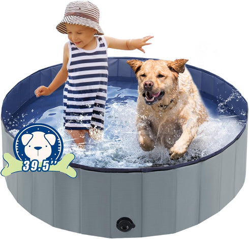 Eooqi Foldable Dog Pool, Portable Pet Bath Tub and Kiddie Swimming Pool,
