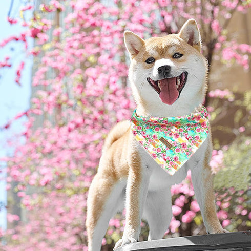 Dog Bandana, 1PC Cute Pink Flowers Print Comfortable Bandanas for Small Medium Large Dogs