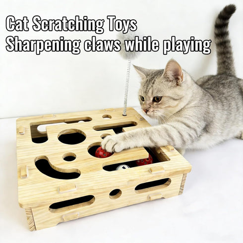Pniotra Cat Nail File Enrichment Box with Bell Ball & Sandpaper Inside, Cat Scratch Puzzle Enrichment Box, Stress Free