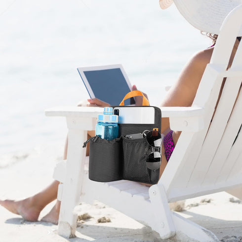 2 GRAOSO Beach Chair Cup Holder, Chair Side Organizer Easily Attached to Armrest with Self-Adhesive Fastener Strap