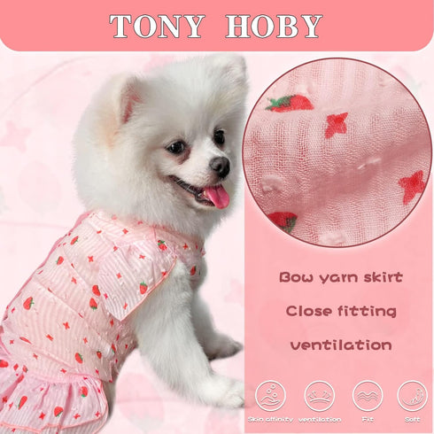 TONY HOBY Dog Summer Dress with Strawberry for Small Medium Dogs - Soft and Breathable Dog Party Dress (Pink, S)