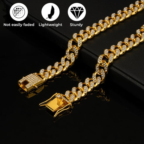 Gold Dog Chain Collar, Diamond Gold Chain Walking Metal Collar with Secure Buckle for Small, Medium, and Large Dogs