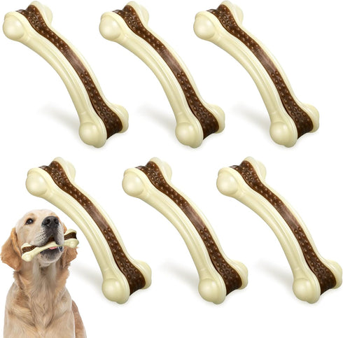 Sosation 6 Pcs Dog Meal Toys for Aggressive Chewers, Tough Puppy Teething Nylon Beef Flavor Bones for Large Medium