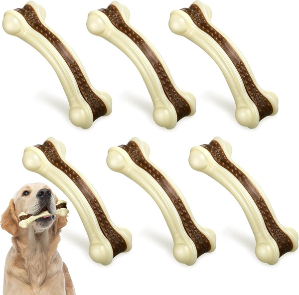 Sosation 6 Pcs Dog Meal Toys for Aggressive Chewers, Tough Puppy Teething Nylon Beef Flavor Bones for Large Medium