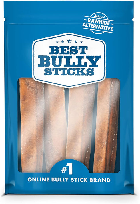 Best Bully Sticks 6 Inch Jumbo Bully Sticks for Large Dogs, 100% Natural Grass-Fed Beef, 4 Pack, Grain and Rawhide Free.
