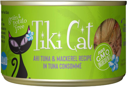 Tiki Cat Luau Shredded Meat, Ahi Tuna & Mackerel Recipe in Tuna Consumme, 6 oz Cans (Pack of 8)