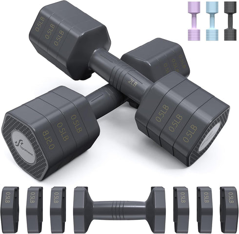 Sportneer Adjustable Dumbbells Hand Weights Set: 4 In 1 Free Weights 2lb 3lb 4lb 5lb for Men Women Home Gym Workout