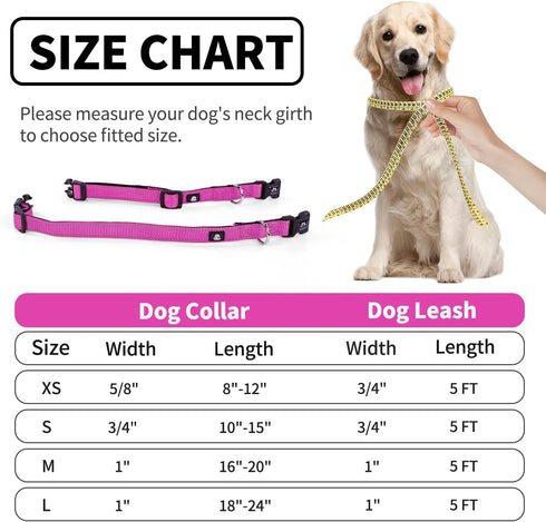 NESTROAD Reflective Dog Collar and Leash Set, Soft Neoprene Adjustable Nylon Collar for Small Medium Large Dogs (Small