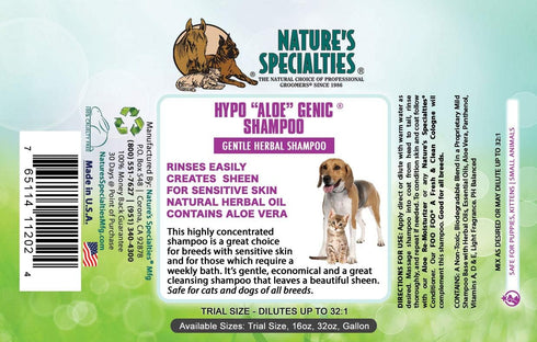 Nature's Specialties Hypoallergenic Aloe Dog Shampoo, Makes up to 8 Gallons, for Sensitive Skin, 32 oz