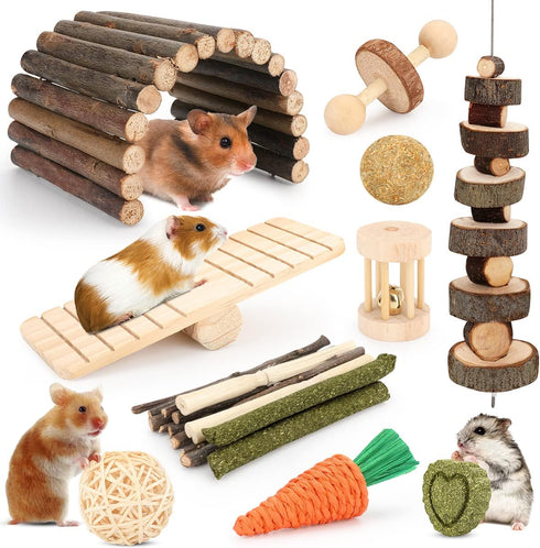 YIXUND Hamster Cage Accessories, 12 Different Chew Toys for Guinea Pig, Chinchillas,