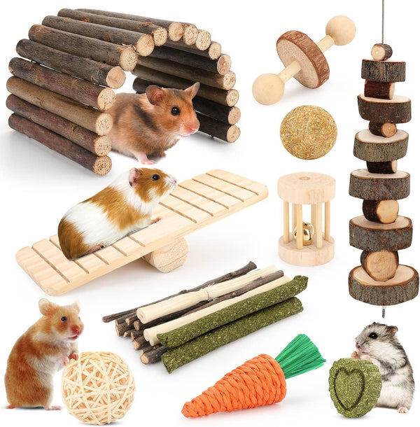 YIXUND Hamster Cage Accessories, 12 Different Chew Toys for Guinea Pig, Chinchillas,