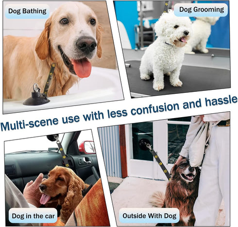 Dog Bathing Tether with Heavy Suction Cup - Grooming Tub Restraint Leash with Adjustable Collar for Shower