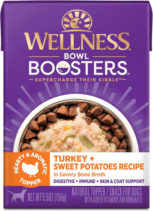 Wellness Bowl Boosters Hearty Toppers, Turkey & Sweet Potatoes Recipe in Savory Bone Broth, 5.5 Ounce Pouch (Pack of 12)