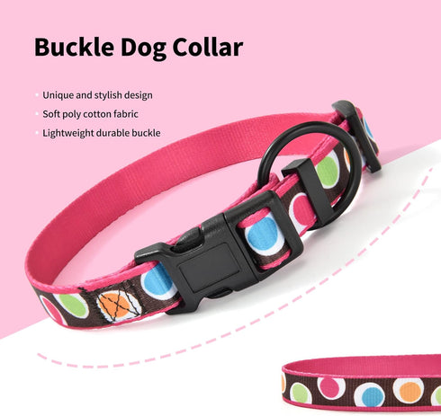 Mile High Life Nylon Puppy Dog Collar with Cute Patterns, Lightweight for Small/Medium/Large Dogs (Brown Dot, Medium)