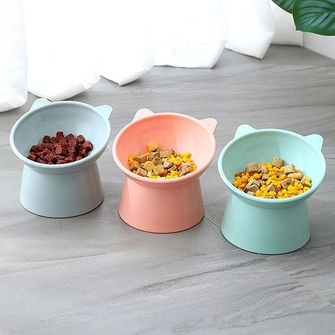 Tilted Cat Food Bowl - Blue Slanted, Whisker Friendly, Anti Vomiting Cat Bowl