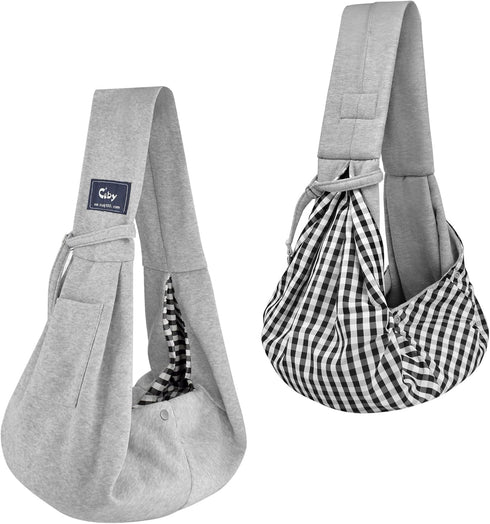 CUBY Dog and Cat Sling Carrier - Hands Free Reversible Pet Papoose Bag - Soft Pouch and Tote Design - Suitable