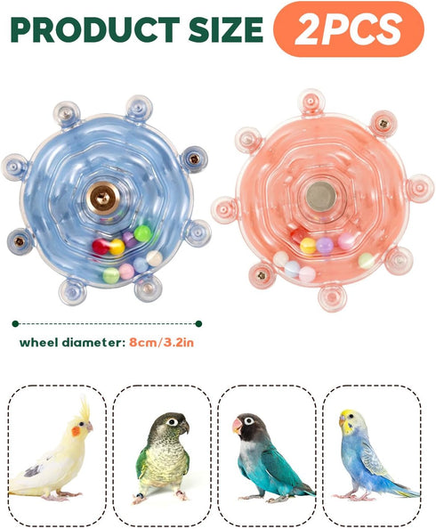 Goodlifebird 2 Pcs Bird Toys for Parakeets, Budgie Toys, Spinning Wheel Parrot Toys, Chewing Exercisers, Interactive