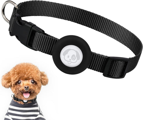 Adjustable Airtag Dog Collar with Durable Quick Snap Buckle, Waterproof Apple Airtag Holder for Small Dogs (S, 6"-16",