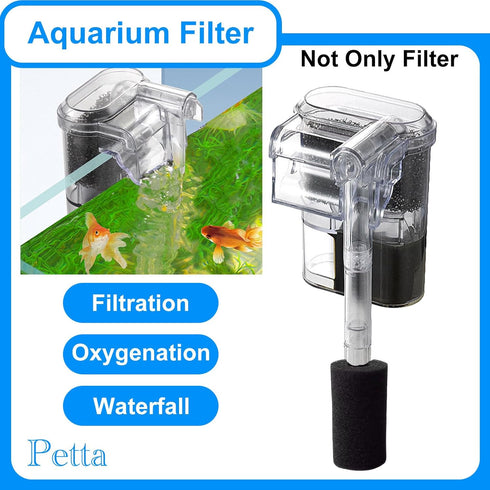 Petta Slim Aquarium Filter,Quiet Hang on Back Fish tank Filter for 3 Gal Aquariums with 1 Pre-Filter Sponge ,Adjustable Flow,250L/H