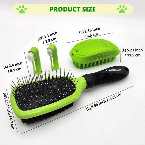 Pet Grooming Brush Set for Short/Long Haired Dogs, Cats – 4-Piece Kit with Double-Sided Pin Brush & Bath Brush