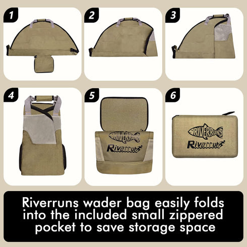 Rivruns Fishing Hunting Wader Bag with Vented Mesh, Foldable Waders Boots Changing Pad for Fishing, Hiking, Camping