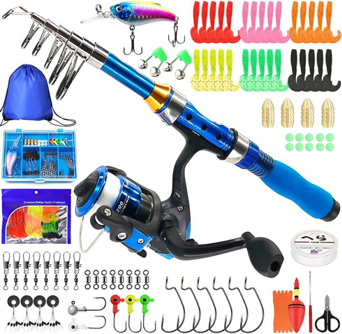 Kids Fishing Rod 1.5M 61Inch Portable Telescopic Fishing Pole and Reel Combos Full Kits for Youth