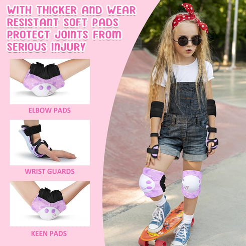 Knee Pads for Kids Girls Protective Gear Set, Adjustable Knee and Elbow Pads with Wrist Guard for 3-8 Years