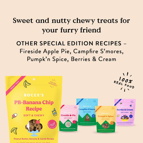 Bocce's Bakery PB Banana Chip Recipe Treats for Dogs, Wheat-Free, All-Natural Soft & Chewy Cookies, 6 oz