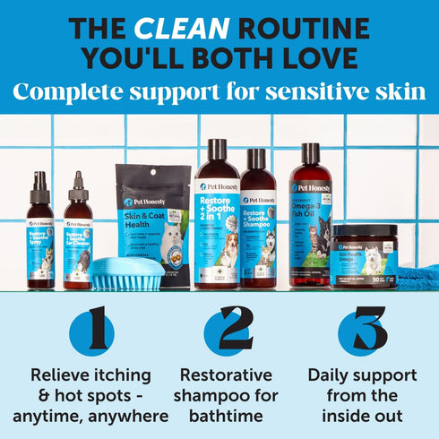 Pet Honesty Restore + Soothe Ear Cleaner for Dogs & Cats, Soothes Itching, Gentle on Sensitive Ears, 4oz