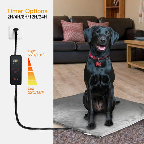 Toozey 6 Adjustable Temperature Pet Heating Pad for Dogs & Cats, Indoor Use, Chew Resistant Cord, Electric Heating Mat