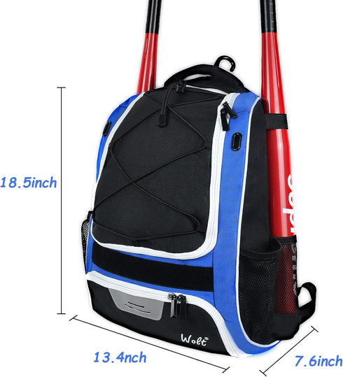 WOLT Youth Baseball Bag - Bat Backpack for T-Ball & Softball Equipment, Large Compartment for Helmet & Accessories