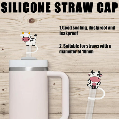 LUBNYSO 4Pcs 10mm (0.4in) Dairy cow Silicone Straw Cover Cap for Stanley Cup, Reusable
