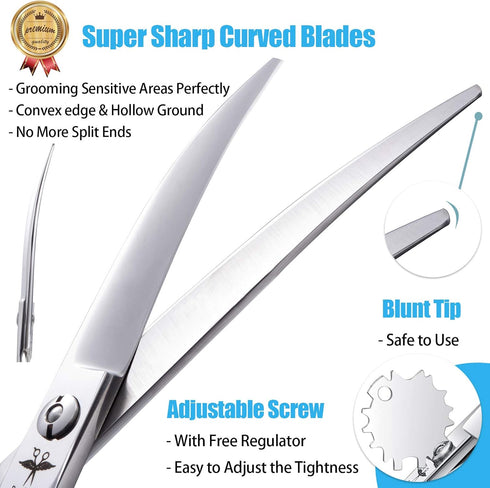 PURPLEBIRD 6.5 Inch Downward Curved Dog Grooming Scissors, Professional Safety Blunt Tip, Japanese Stainless Steel