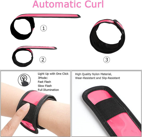 Pack of 6 LED Light Up Band Slap Bracelets, Night Safety Wrist Band for Cycling, Walking, Running