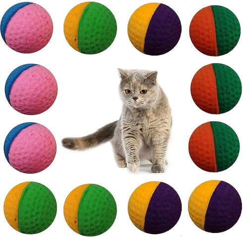 YUNTENG 12PCS Golf Two-Color Pet Ball Foam Sponge Cat Toy, Soft and Bouncy, Noise Free