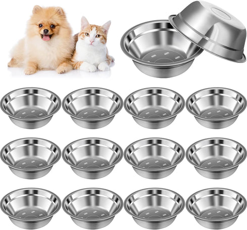 Nuanchu 15 Pcs Pets Bowl Bulk - Stainless Steel Dog and Cat Bowls, Metal Small Puppy Raised Food Dish (15 oz)