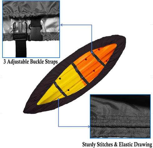 Kayak Cover, 420D Waterproof UV Protection Dustproof Covers for Canoe, Fishing Boat, Fit 10-15 FT (Black, M(10-11.6 FT))