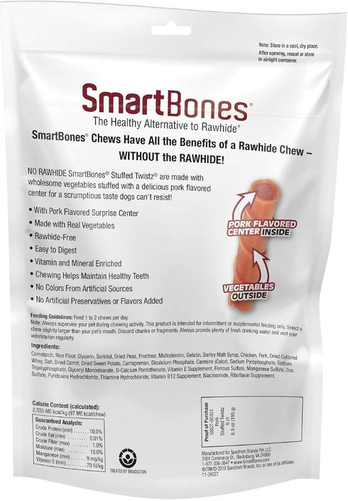 Smartbones Stuffed Twistz with Pork Flavor - 6 Count Rawhide-Free Chews for Dogs, No Artificial Preservatives Added