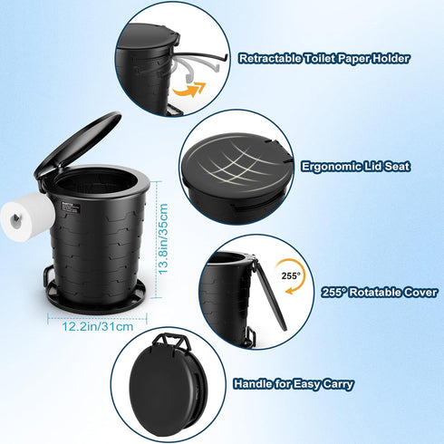 2nd Camp Toilet for Adults, Upgraded Generation, Retractable Portable Camping Toilet with Paper Holder & Lid, Porta