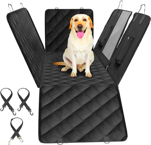 Simple Deluxe Dog Car Seat Cover for Back Seat, Waterproof Hammock with 3 Pockets, Scratchproof & Nonslip Pet Protector