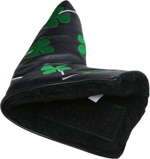 SEACLOUD Golf Putter Cover Blade Head Cover with V-Closure, Four Leaf Clover Pattern for Luck