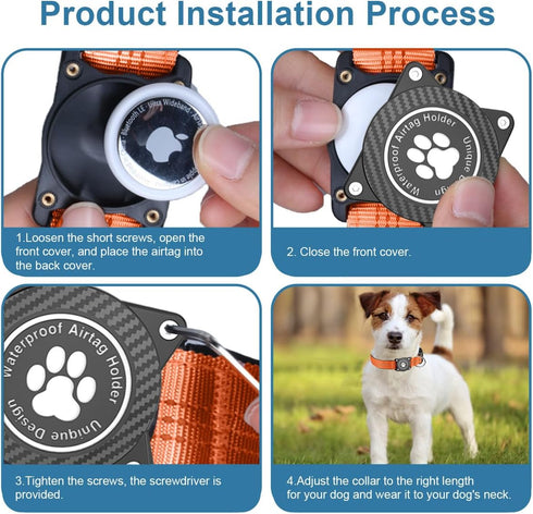 Airtag Dog Collar, Waterproof Holder, Luminous Reflective, Comfortable Padded Adjustable for Small Medium Large Dogs,