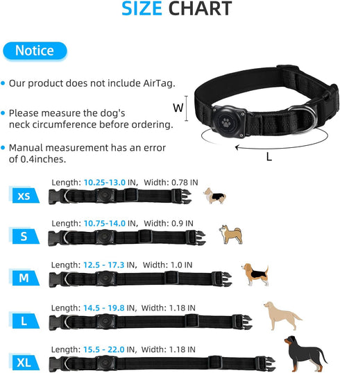 Upgraded AirTag Dog Collar, IP68 Waterproof Holder, Reflective, Ultra-Durable for Small Medium Large Dogs