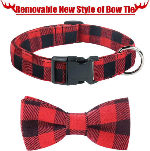 Malier Christmas Plaid Dog Collar with Bow Tie, Light Release Buckle for Small Medium Large Dogs and Cats