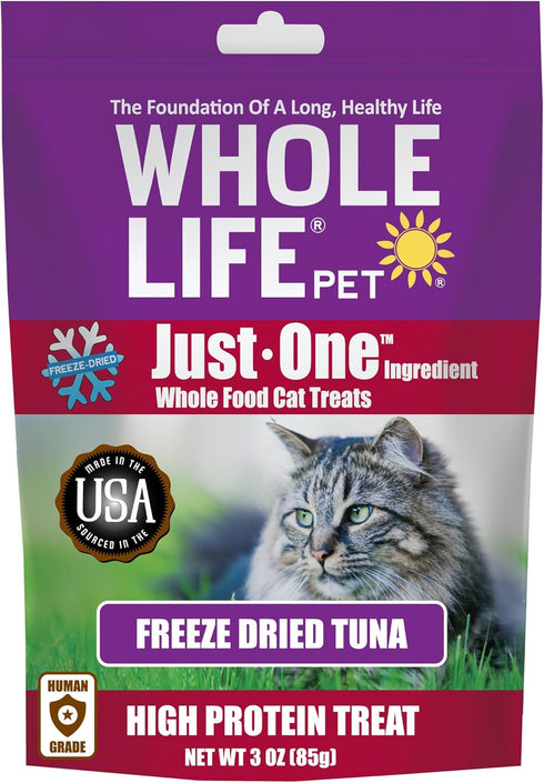 Whole Life Pet Just One Tuna, Cat Treat or Topper, Human Grade, Freeze Dried, 3 Ounce