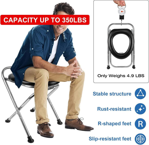 16.5"H 350LB Portable Toilet for Camping, Capacity Stainless Steel Folding Toilet with Soft Seat & Bags, Collapsible